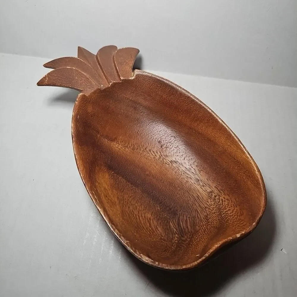 Vintage Hand-Carved Monkey Pod Wood Pineapple-shaped Dish Bowl